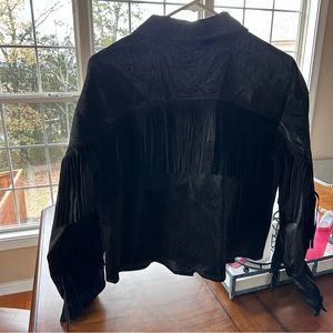 Fate Black Faux Leather Fringe Jacket Size Small (fits oversized)